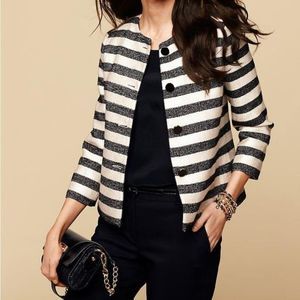Talbots Black White Striped Colarless Button Up Jacket Size 20W Retail $189